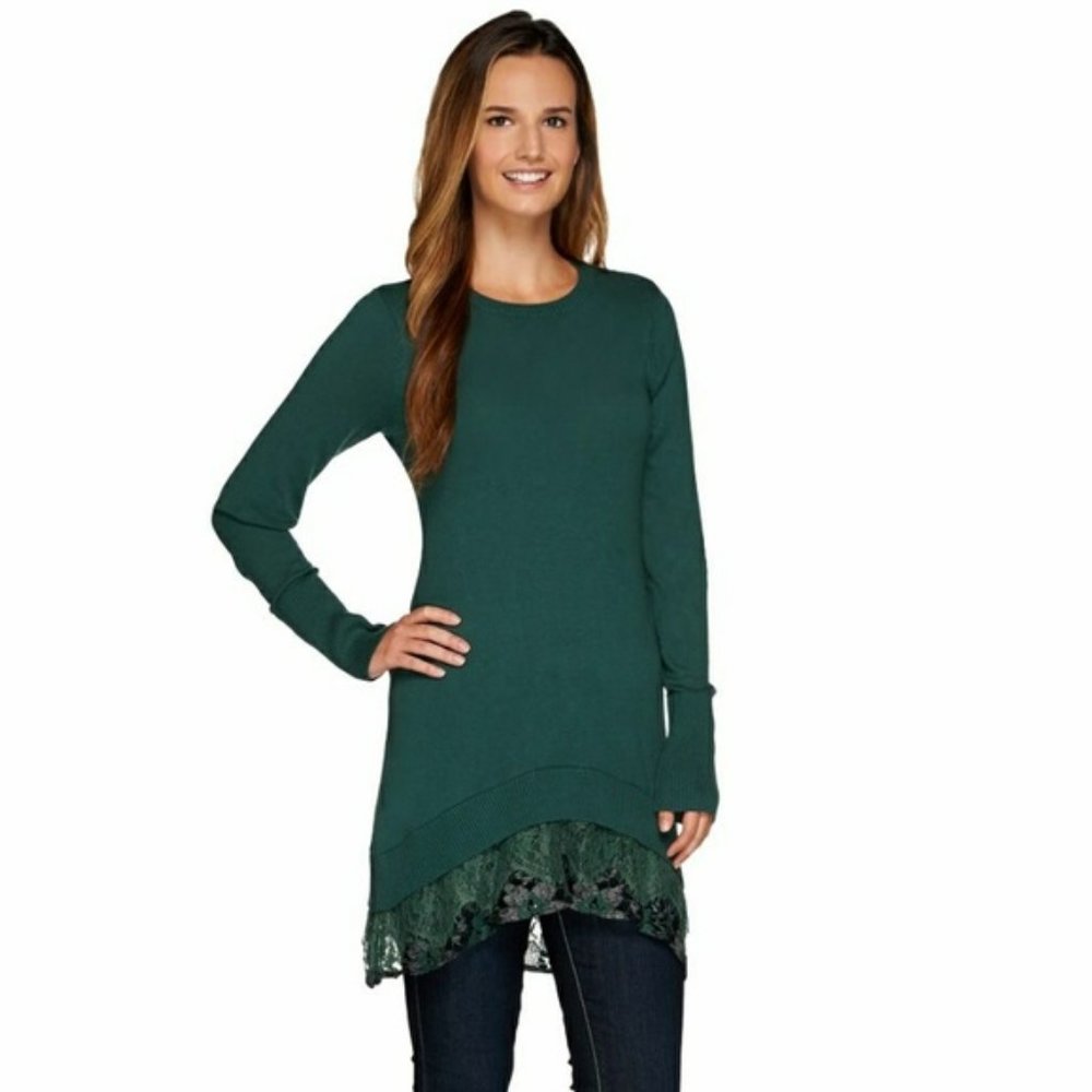 LOGO Lori Goldstein Green Asymmetrical Sweater